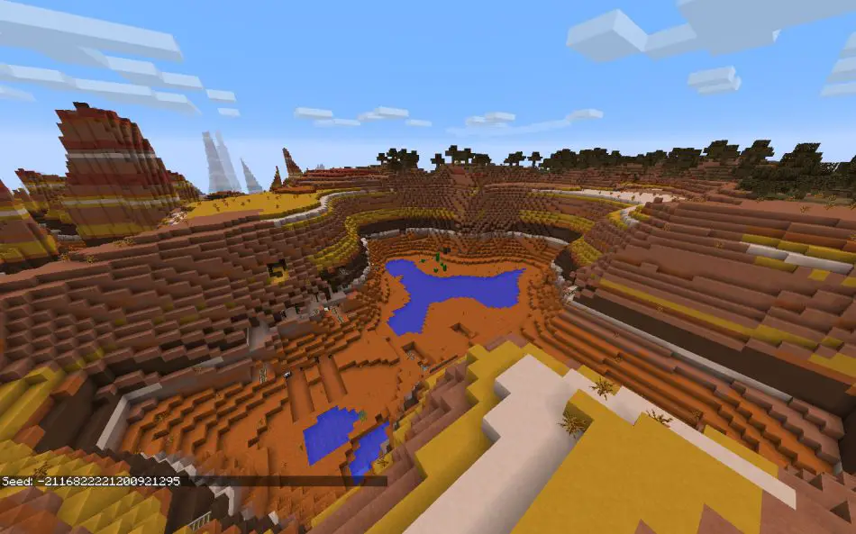 Huge Mesa Biome Crater With Exposed Mineshaft