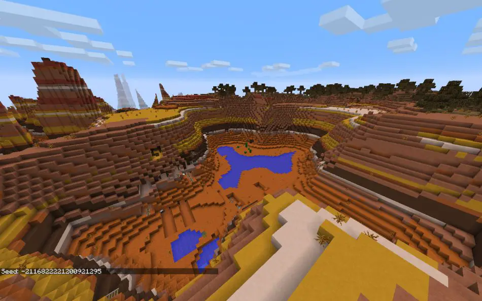 Huge Mesa Biome Crater With Exposed Mineshaft Minecraft Seeds