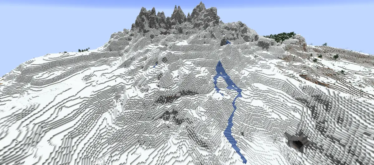 Snow land with tightly packed mountains
