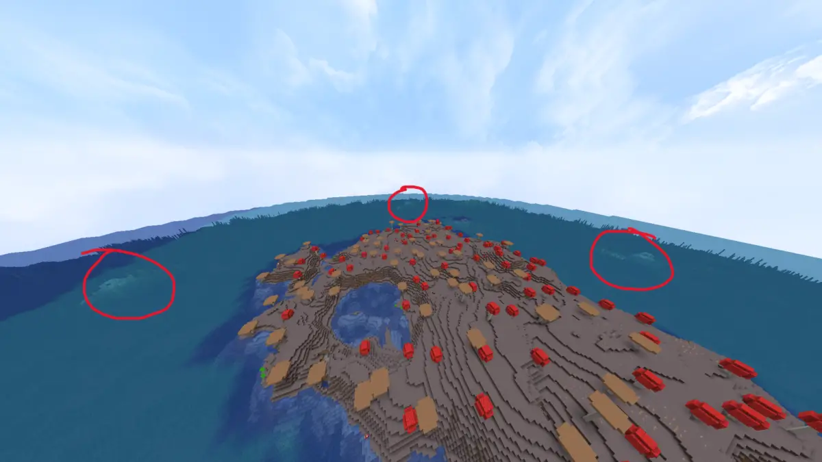 Mooshroom biome guarded by 3 ocean temples